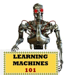Android robot holding the Learnikng Machines 101 sign.