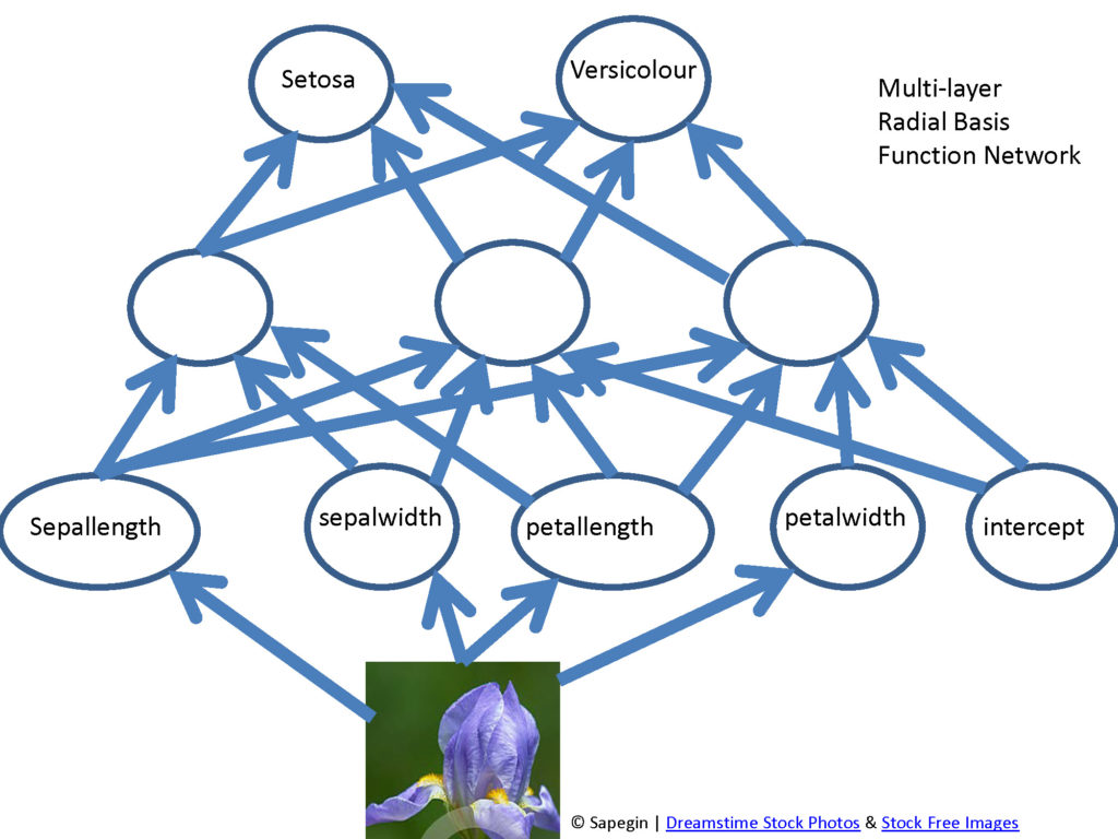 Multilayer network with hidden units.