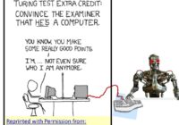 Robot and human participating in the Turing Test.