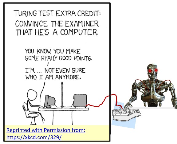 Robot and human participating in the Turing Test.