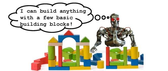 Robot building stuff with blocks.