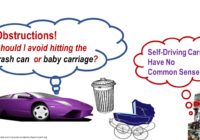 Self-driving car doesn't see the difference between hitting a baby carriage or hitting a garbage can because it does not have common sense.