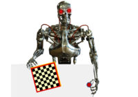 Robot holding checkerboard.